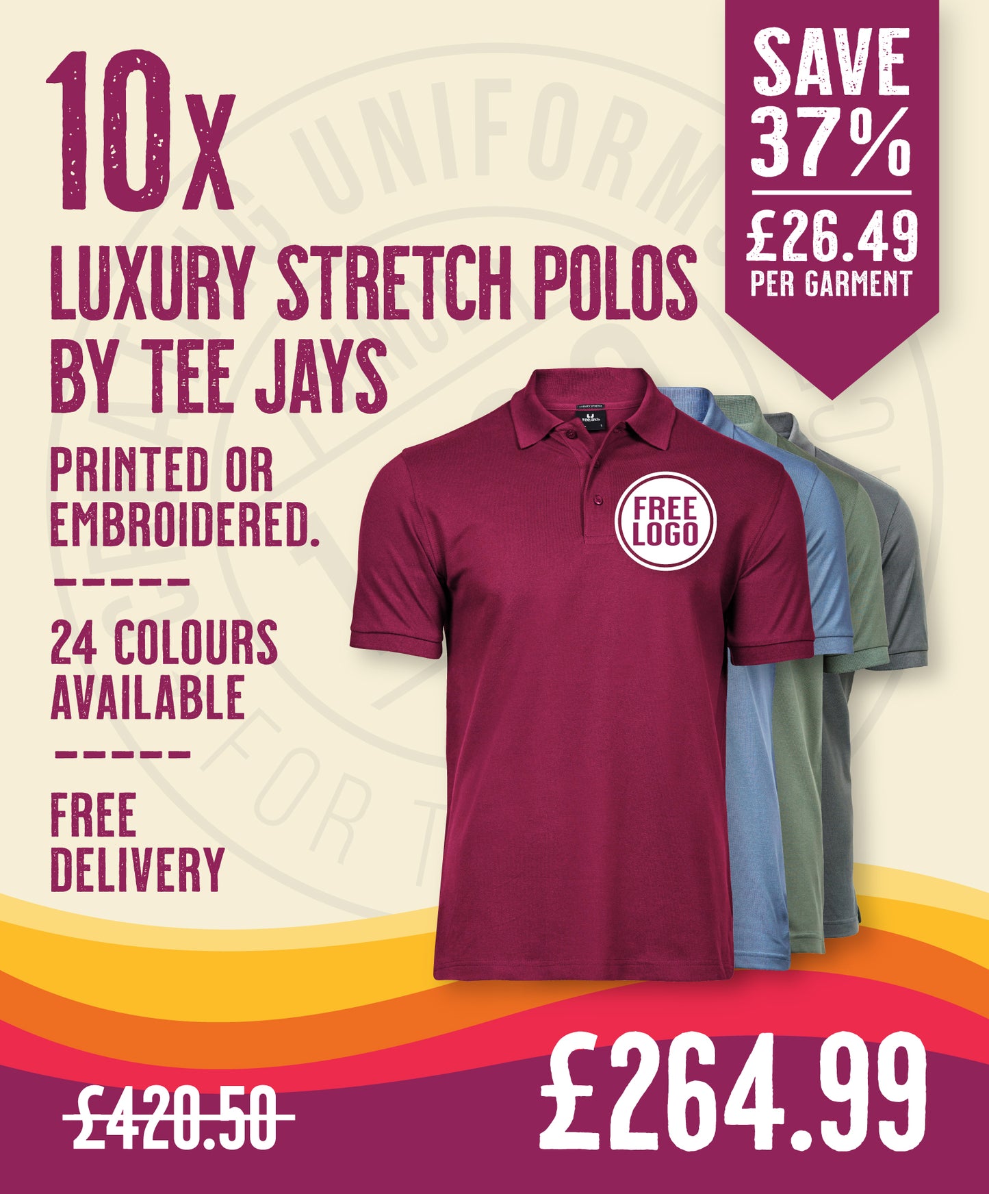 10 x Luxury Stretch Polos by Tee Jays