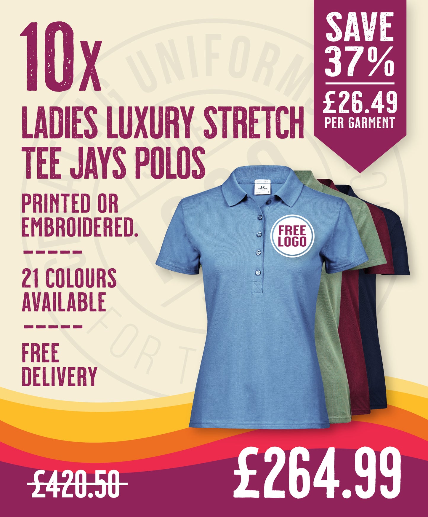10 x Ladies Luxury Stretch Polos by Tee Jays