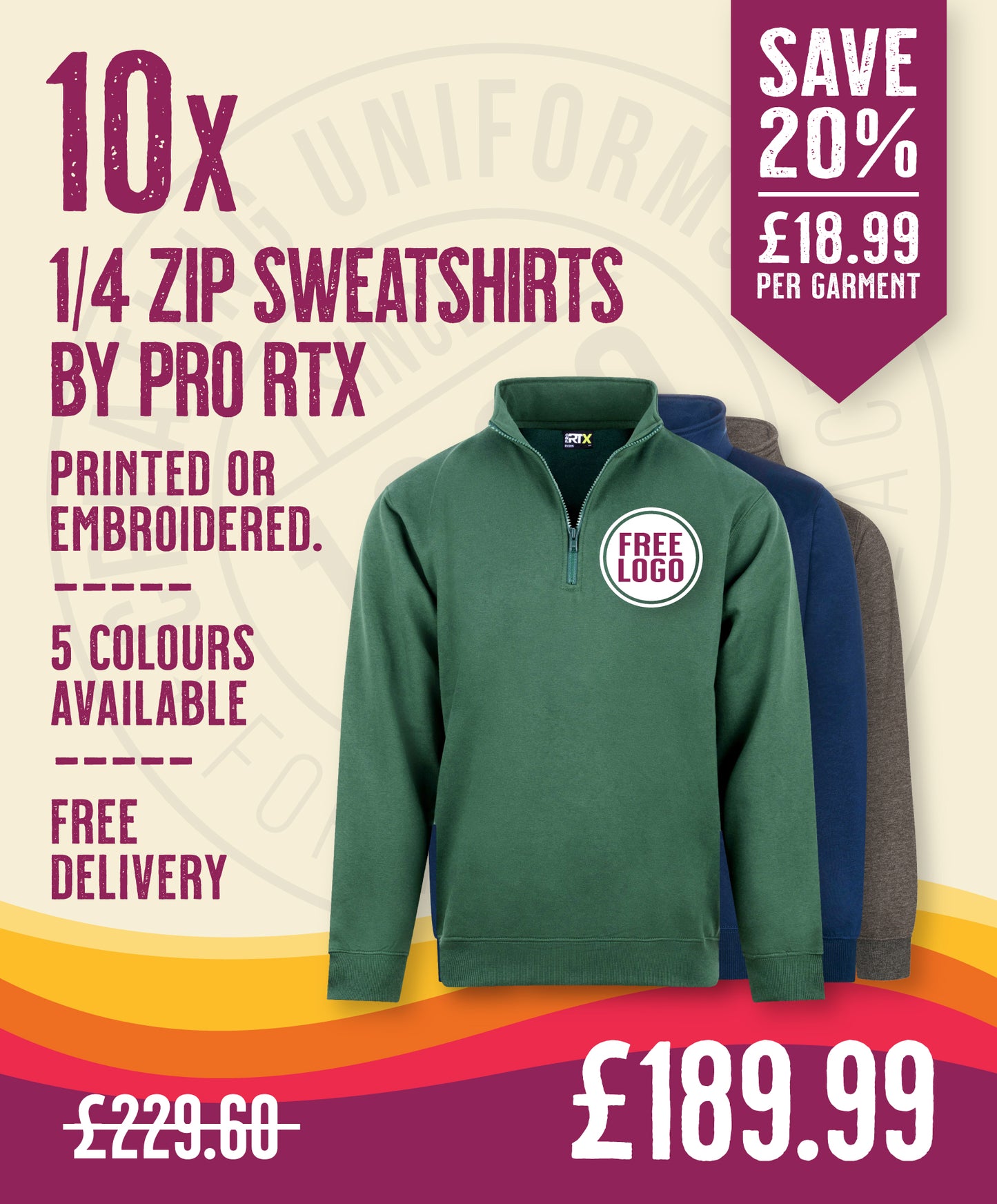 10 x 1/4 Zip Sweatshirts by Pro RTX