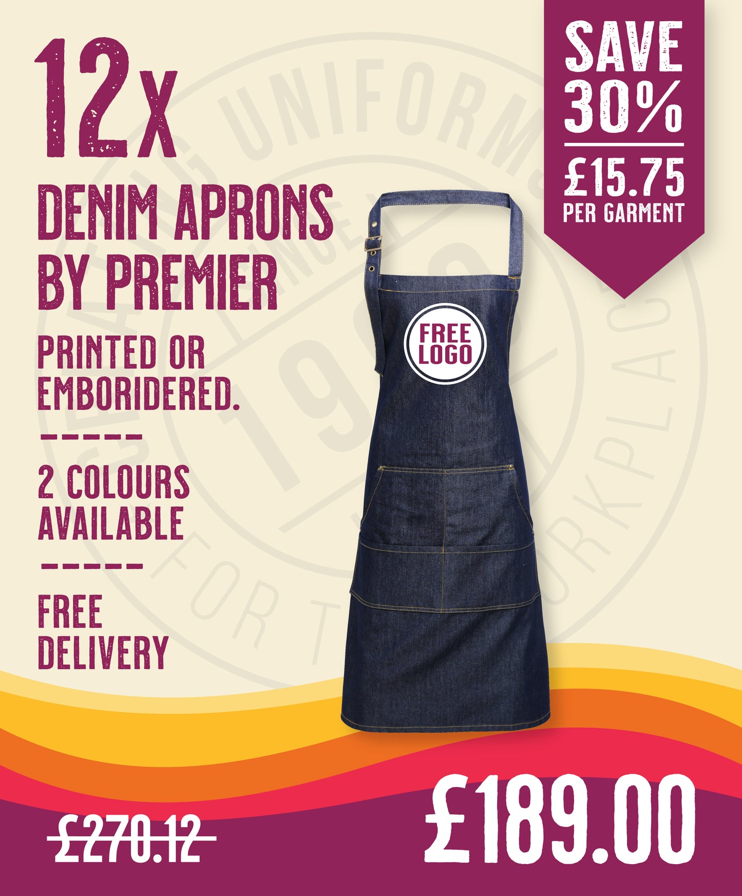 12 x Denim Stitched Aprons by Premier