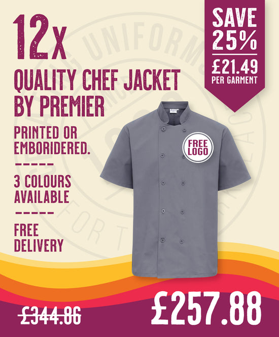12 x Quality Short Sleeved Chef Jackets by Premier