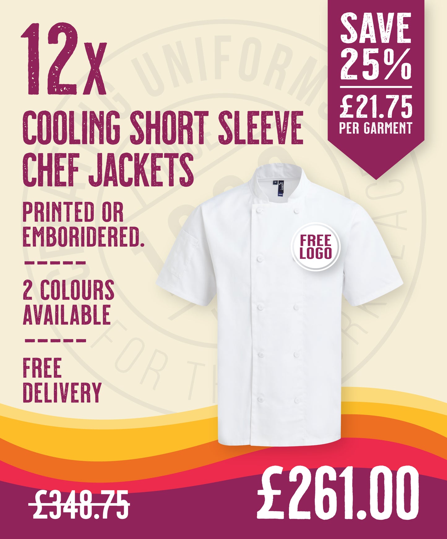 12 x Cooling Short Sleeve Chef Jackets by Premier