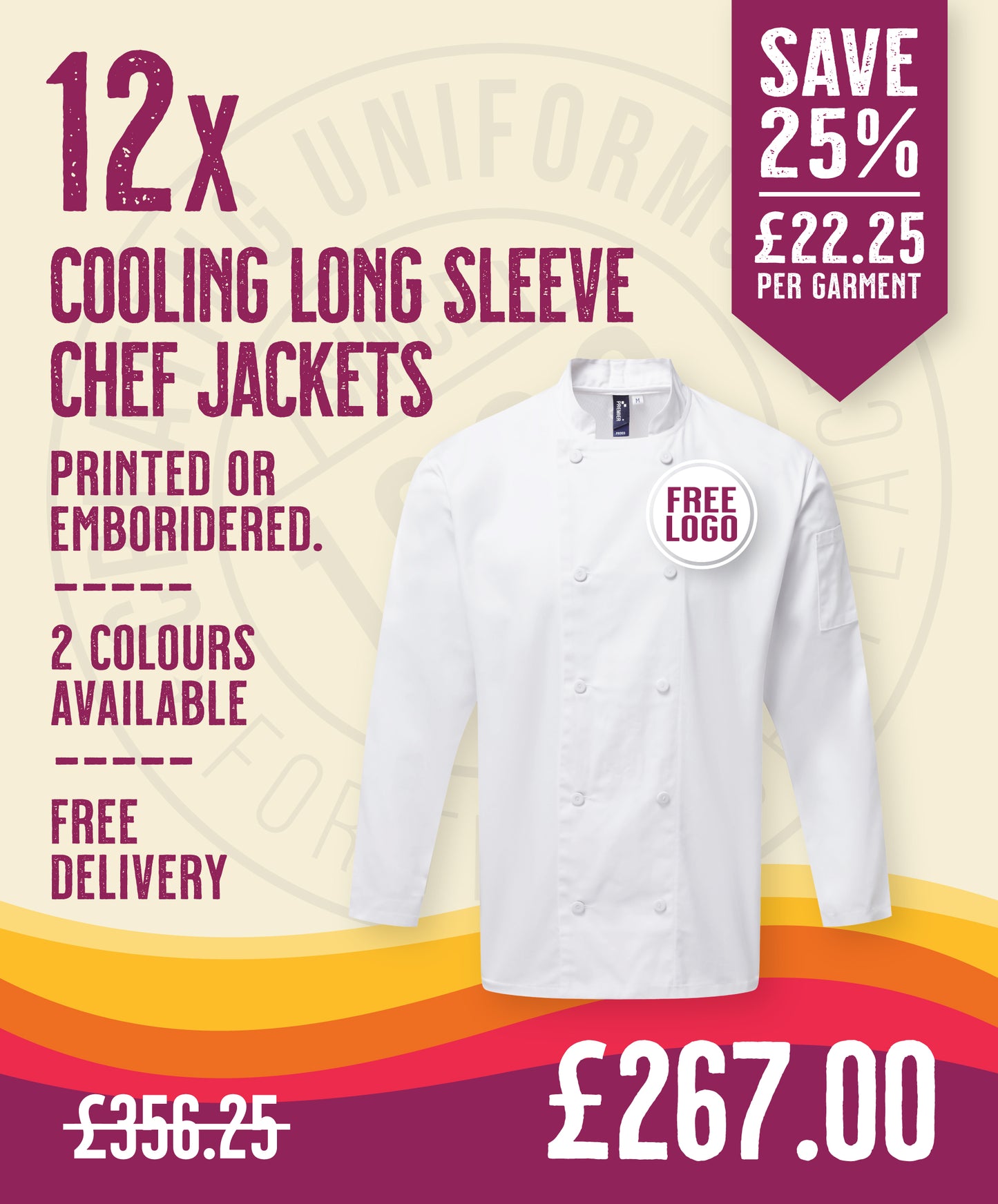 12 x Cooling Long Sleeve Chef Jackets by Premier