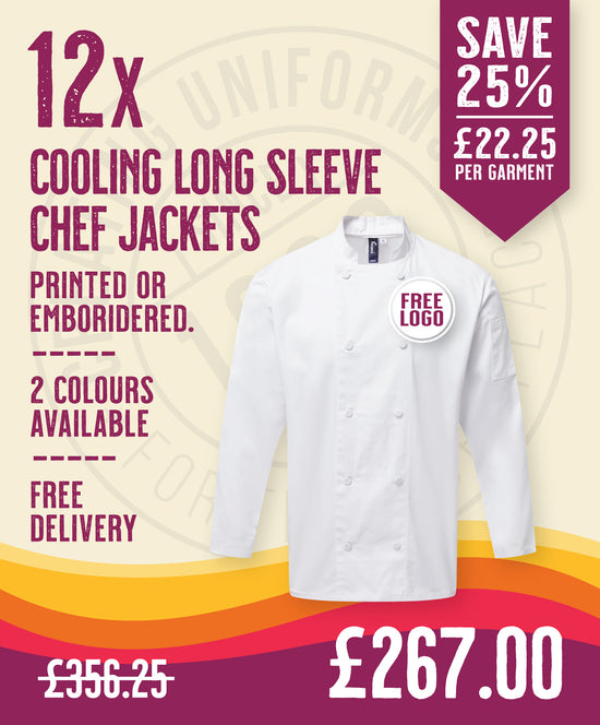 12 x Cooling Long Sleeve Chef Jackets by Premier