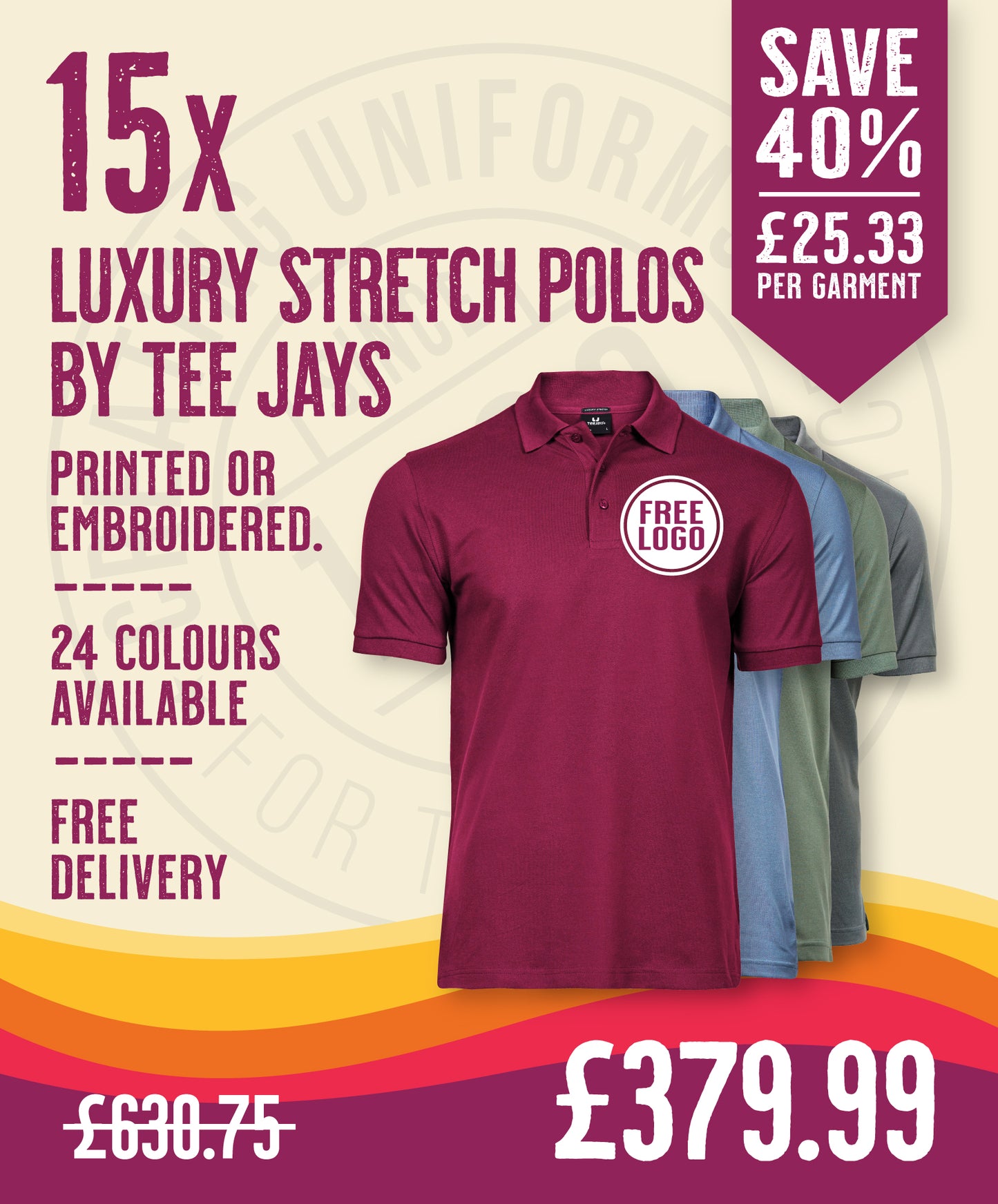 15 x Luxury Stretch Polos by Tee Jays in Wine by Print Lab Deals — Custom branded clothing by Print Press, featuring premium embroidery produced in our specialist print lab in the UK.