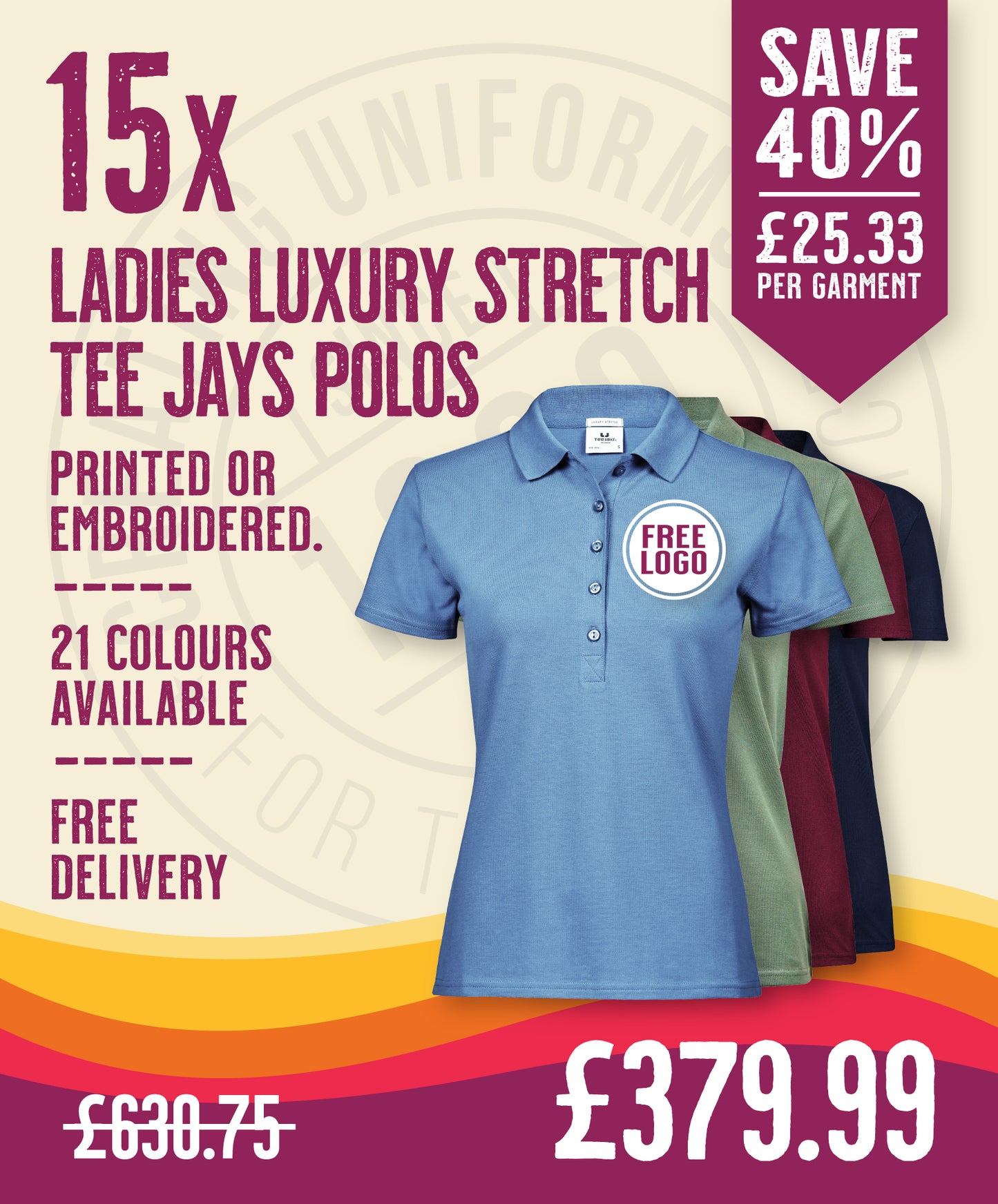 15 x Ladies Luxury Stretch Polos by Tee Jays in Ocean Blue by Print Lab Deals — Custom branded clothing by Print Press, featuring premium embroidery produced in our specialist print lab in the UK.