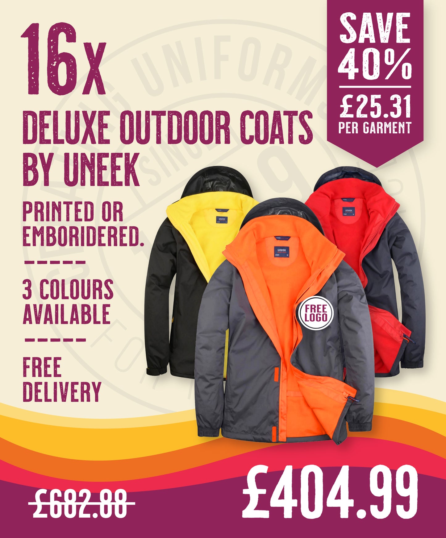16 x Deluxe Outdoor Coats by Uneek