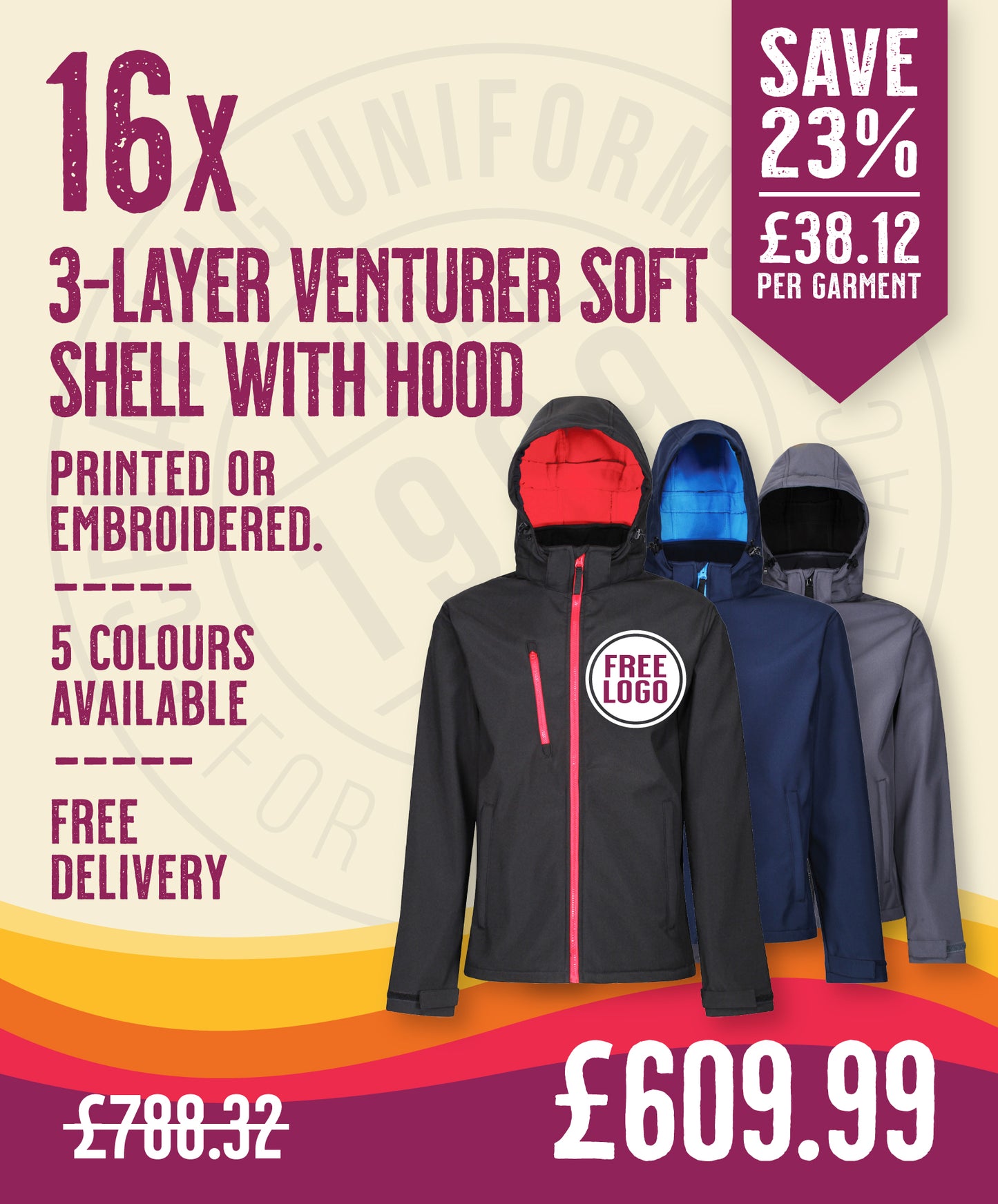 16 x Venturer 3-Layer Hooded Softshells by Regatta