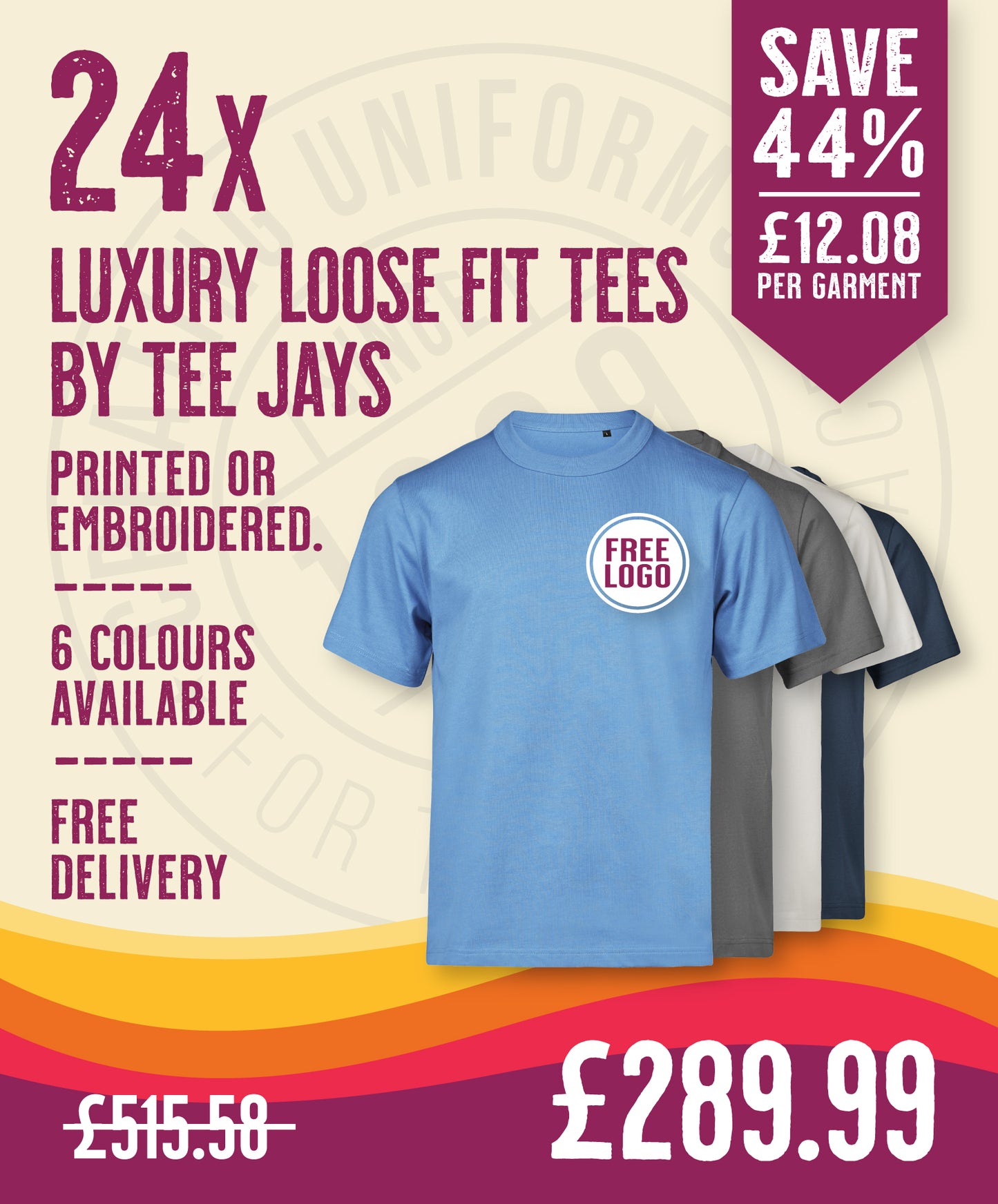 24 x Heavyweight Luxury Loose Fit Tees by Tee Jays