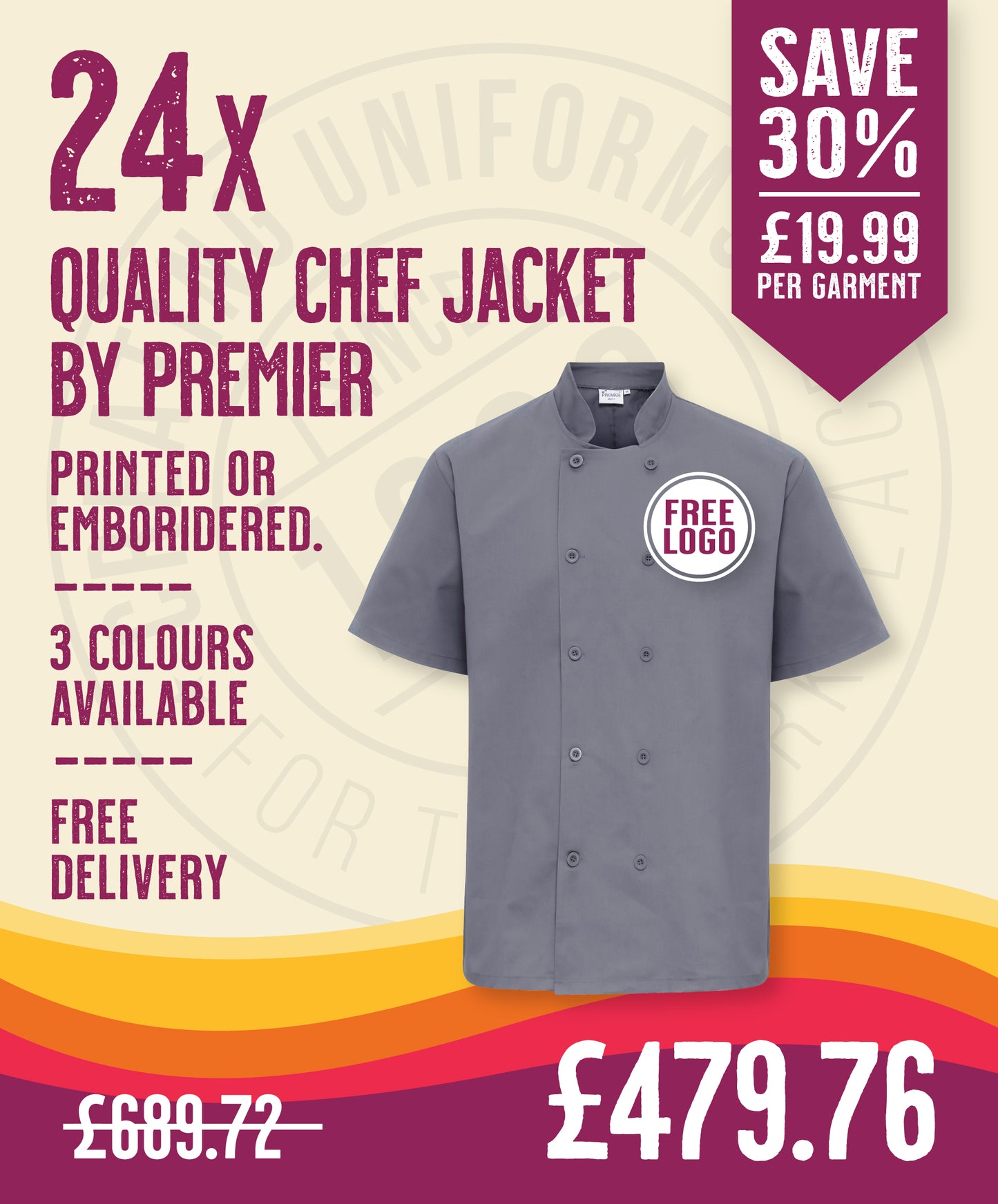 24 x Quality Short Sleeved Chef Jackets by Premier