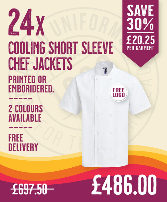 24 x Cooling Short Sleeve Chef Jackets by Premier