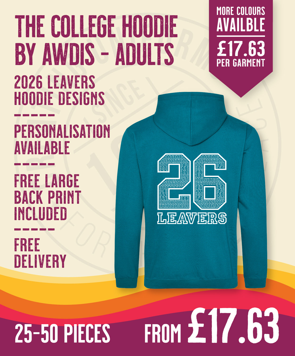 College Hoodie - Adult Size - 25-50 Pieces