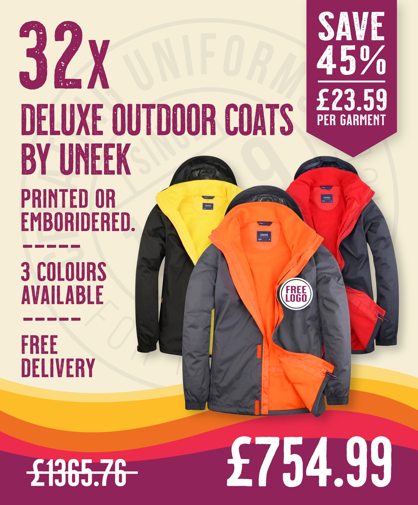 32 x Deluxe Outdoor Coats by Uneek