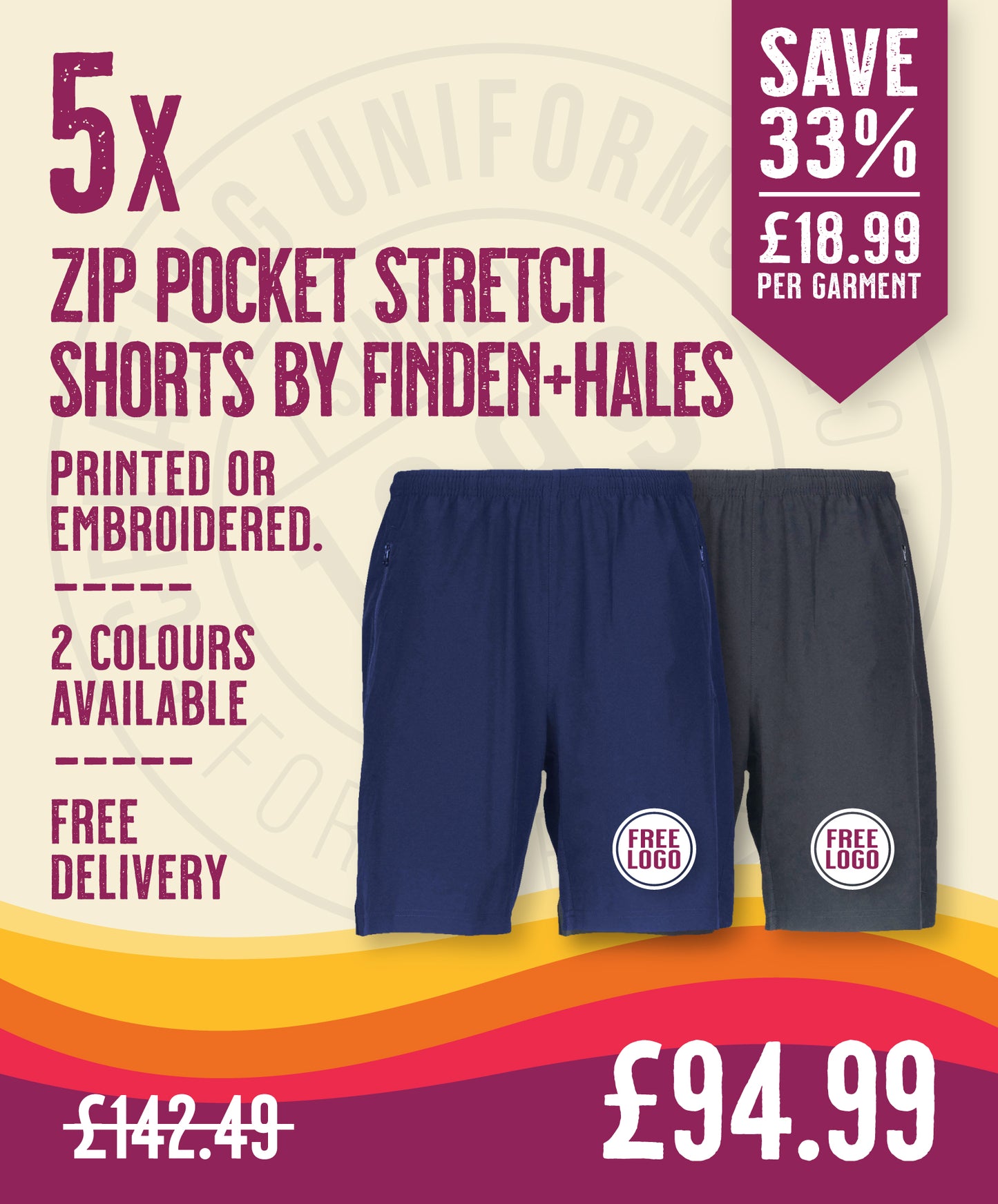 5 x Zip Pocket Stretch Shorts by Finden + Hales