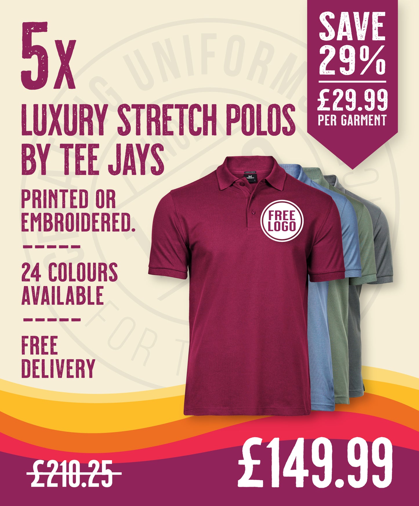 5 x Luxury Stretch Polos by Tee Jays in Wine by Print Lab Deals — Custom branded clothing by Print Press, featuring premium embroidery produced in our specialist print lab in the UK.