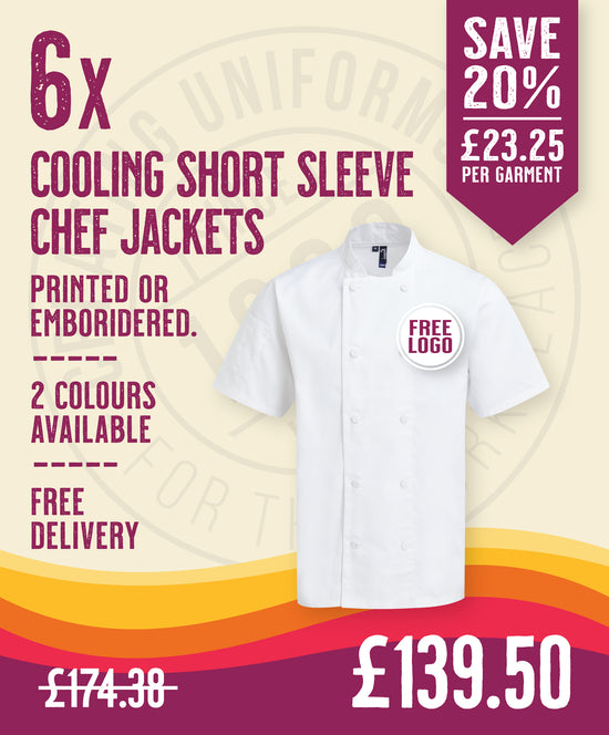 6 x Cooling Short Sleeve Chef Jackets by Premier