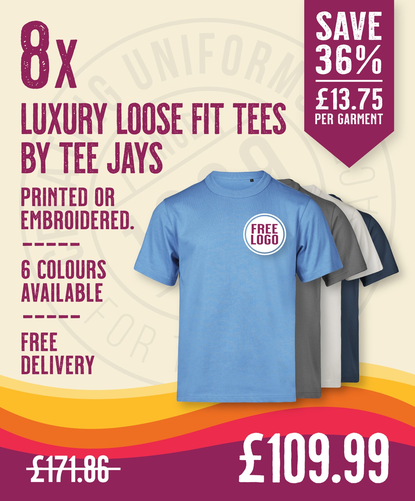 8 x Heavyweight Luxury Loose Fit Tees by Tee Jays