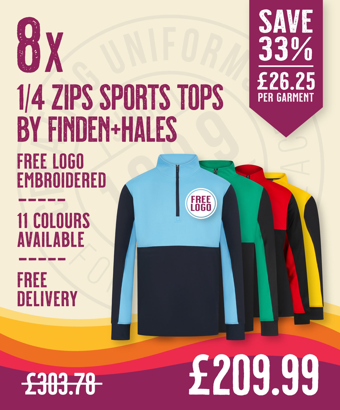 8 x 1/4 Zip Sports Tops by Finden + Hales