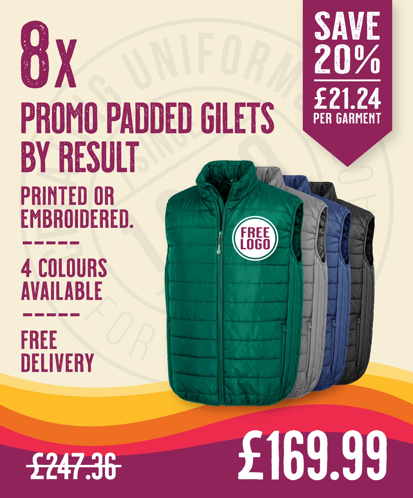 8 x Promo Padded Gilets by Result Core