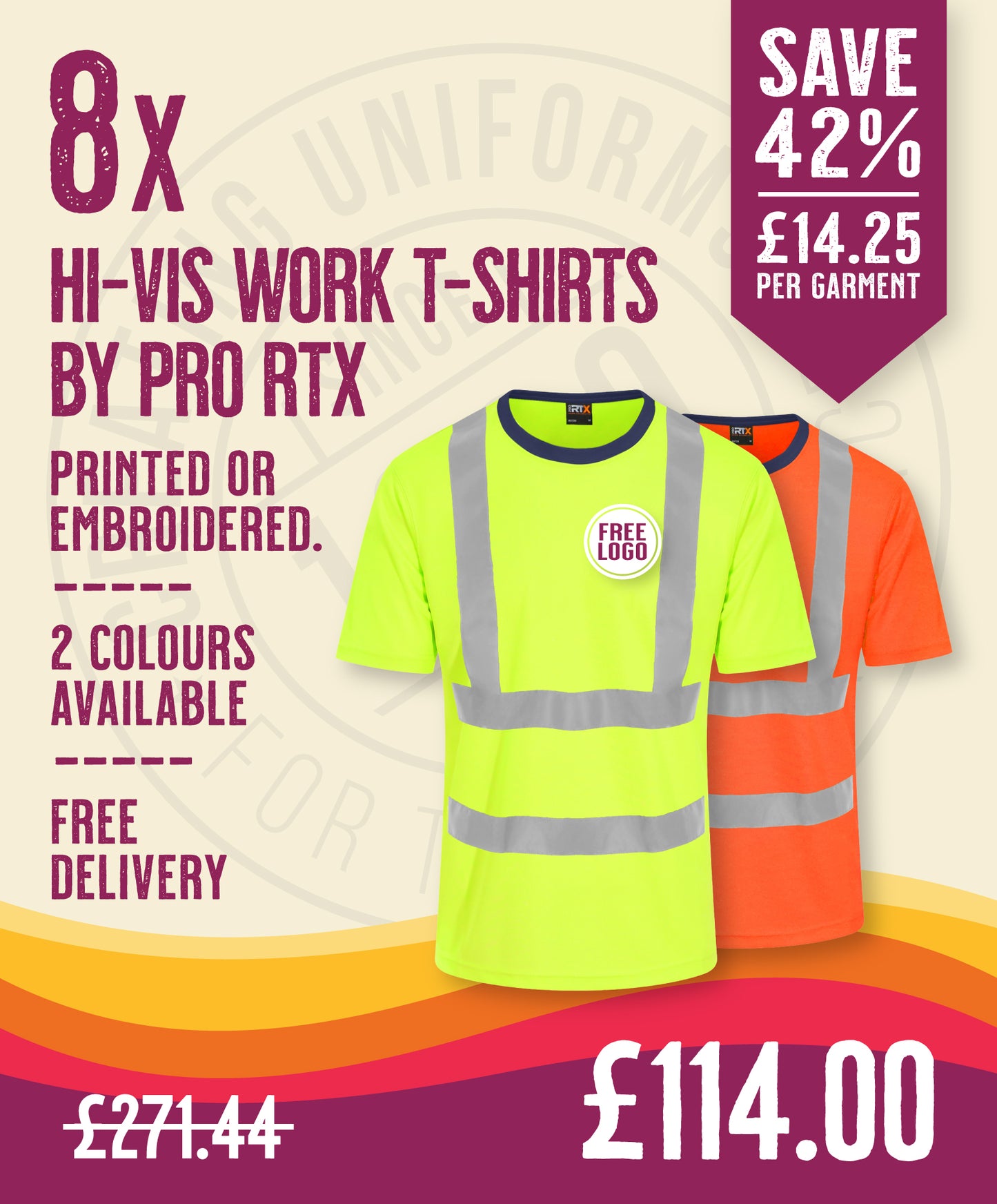 8 x Hi-Vis Work T-Shirts by Pro RTX