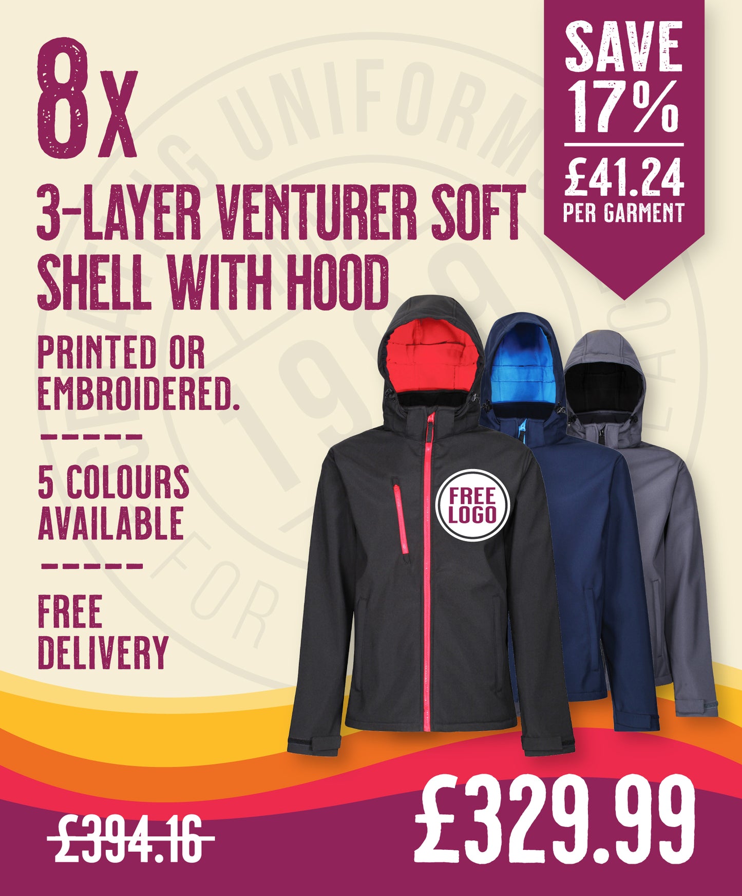 8 x Venturer 3-Layer Hooded Softshells by Regatta