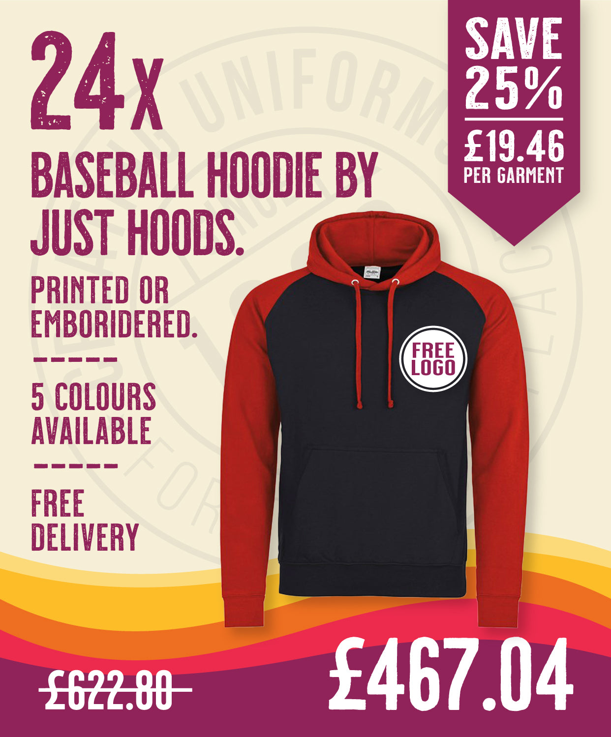 24 x Baseball Hoodies by Just Hoods