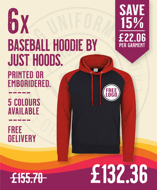 6 x Baseball Hoodies by Just Hoods