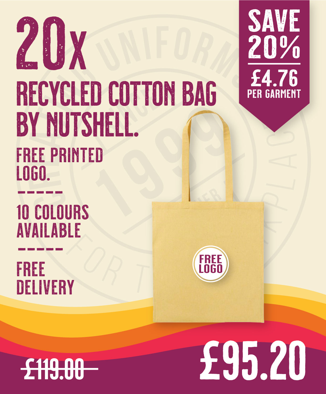 20 x Recycled Cotton Bag by Nutshell