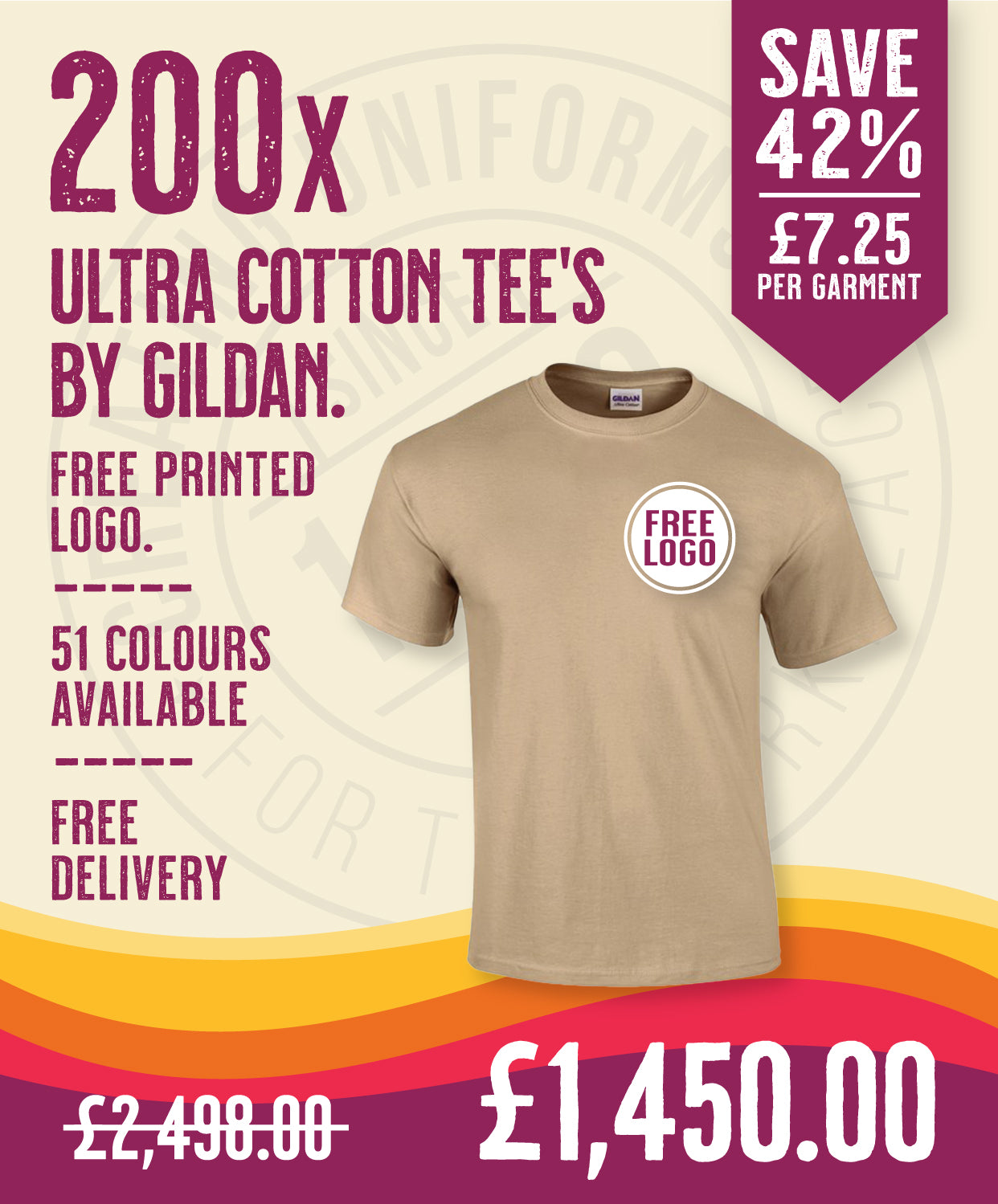 200 x Ultra Cotton Tee's by Gildan