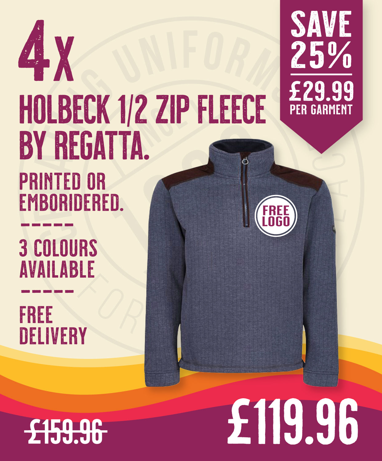 4 x Holbeck 1/2 Zip Fleece By Regatta