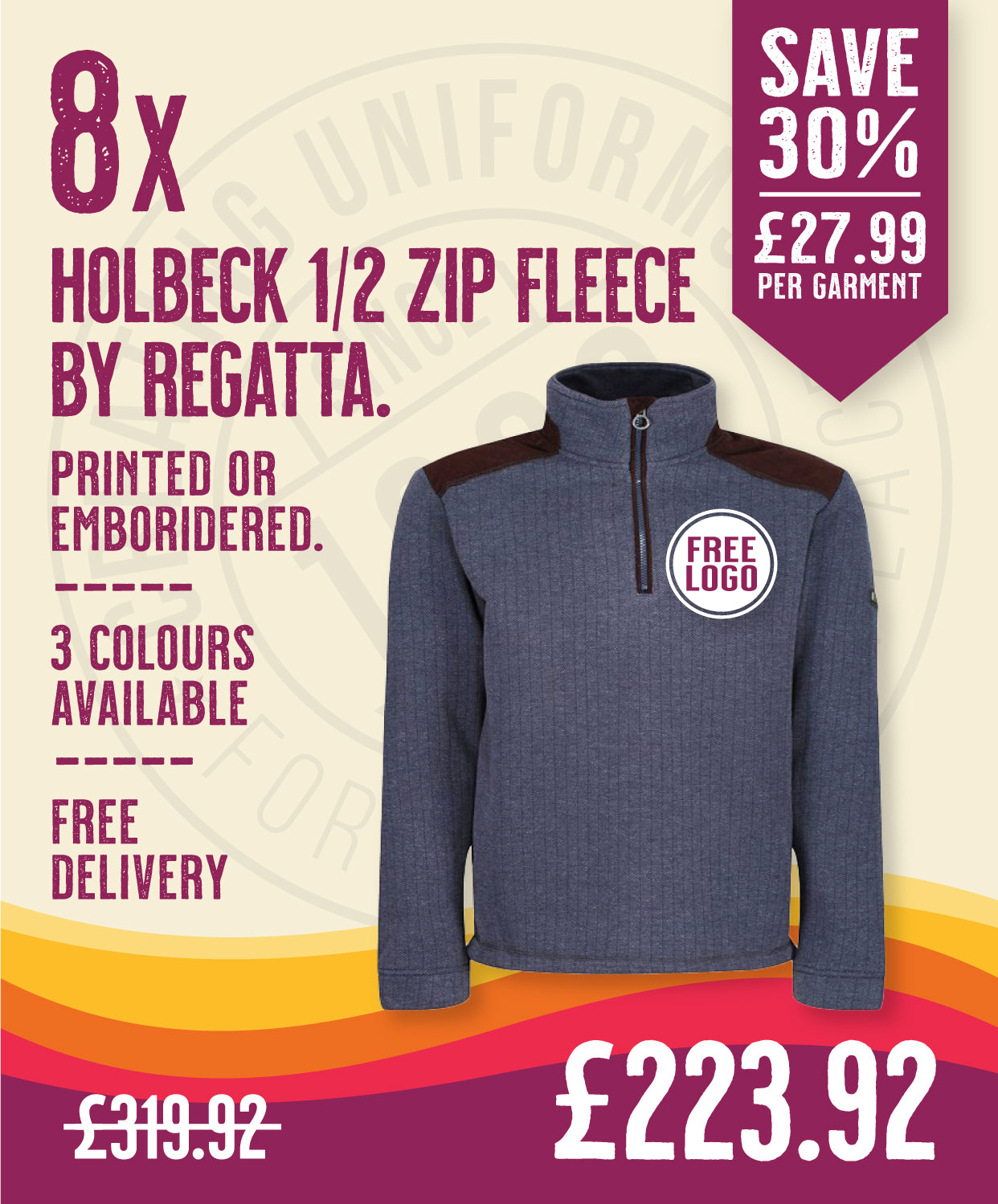 8 x Holbeck 1/2 Zip Fleece By Regatta