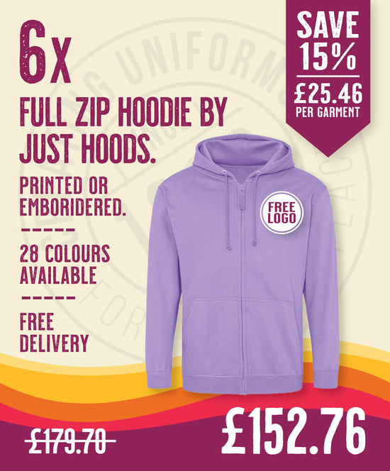 6 x Full Zip Hoodies by Just Hoods