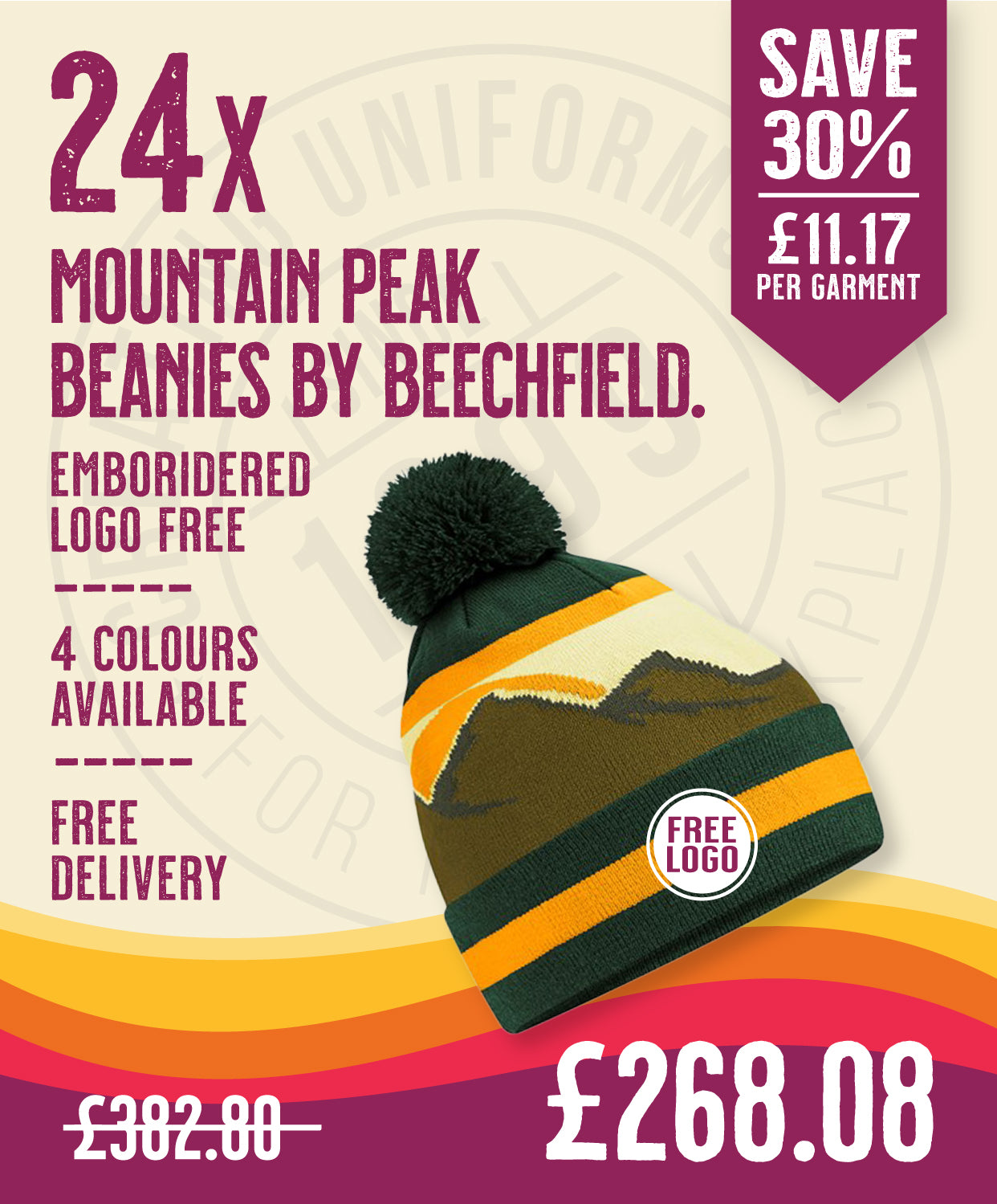 24 x Mountain Peaks Pom Pom Beanie