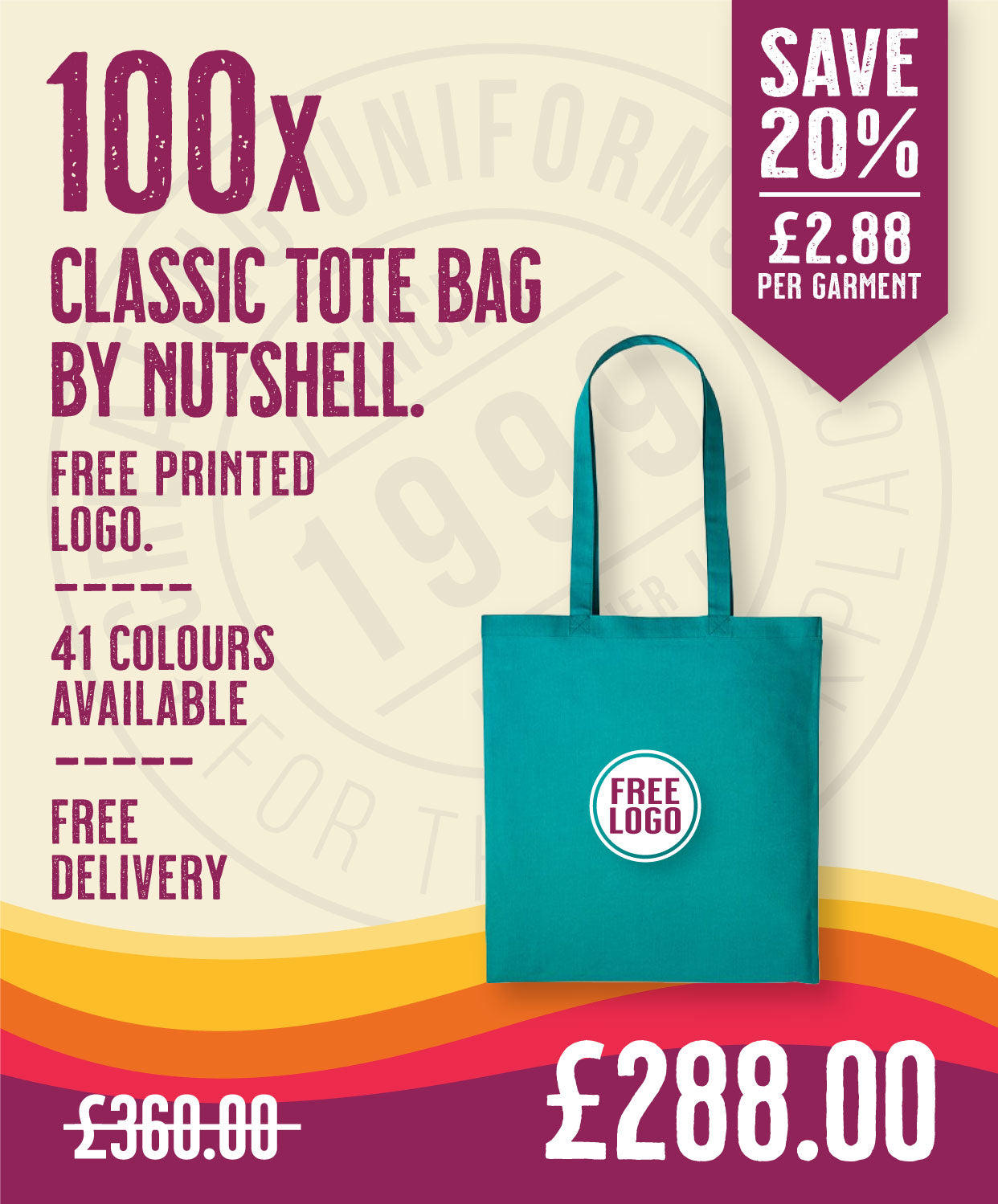 100 x Classic Tote Bag by Nutshell