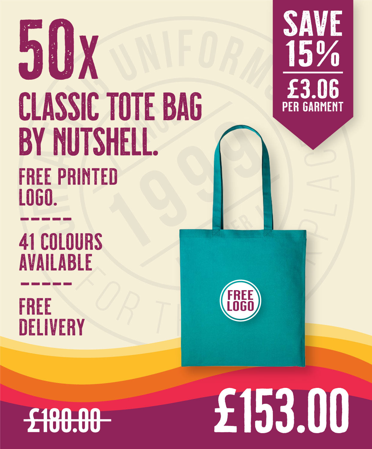 50 x Classic Tote Bag by Nutshell