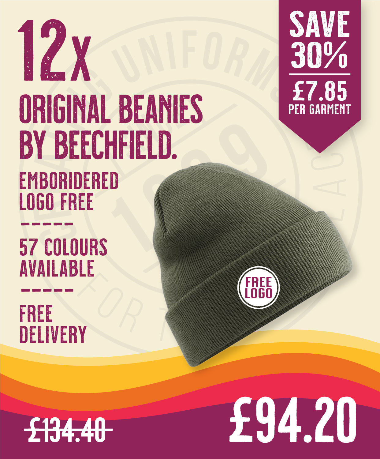 12 x Original Beanies by Beechfield