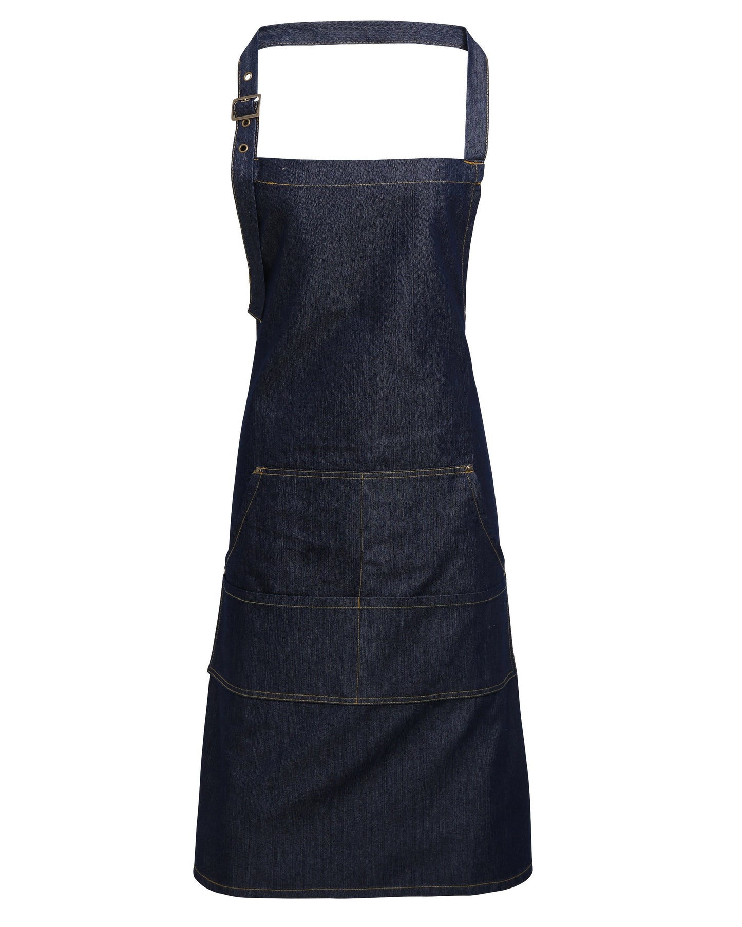 Dark denim apron on a white background
