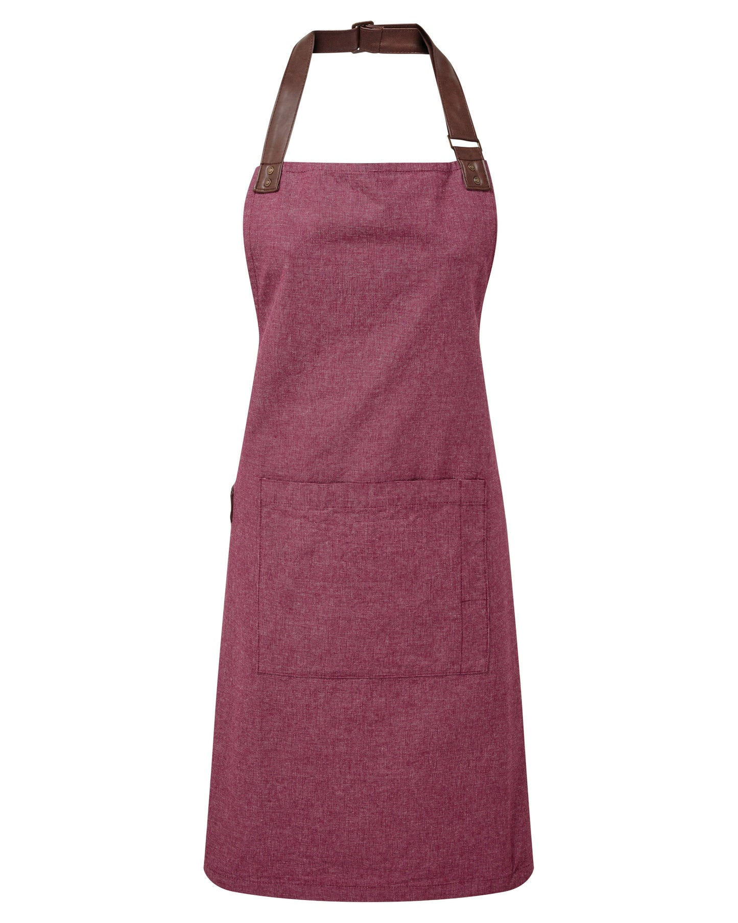 Maroon apron with brown straps on a white background