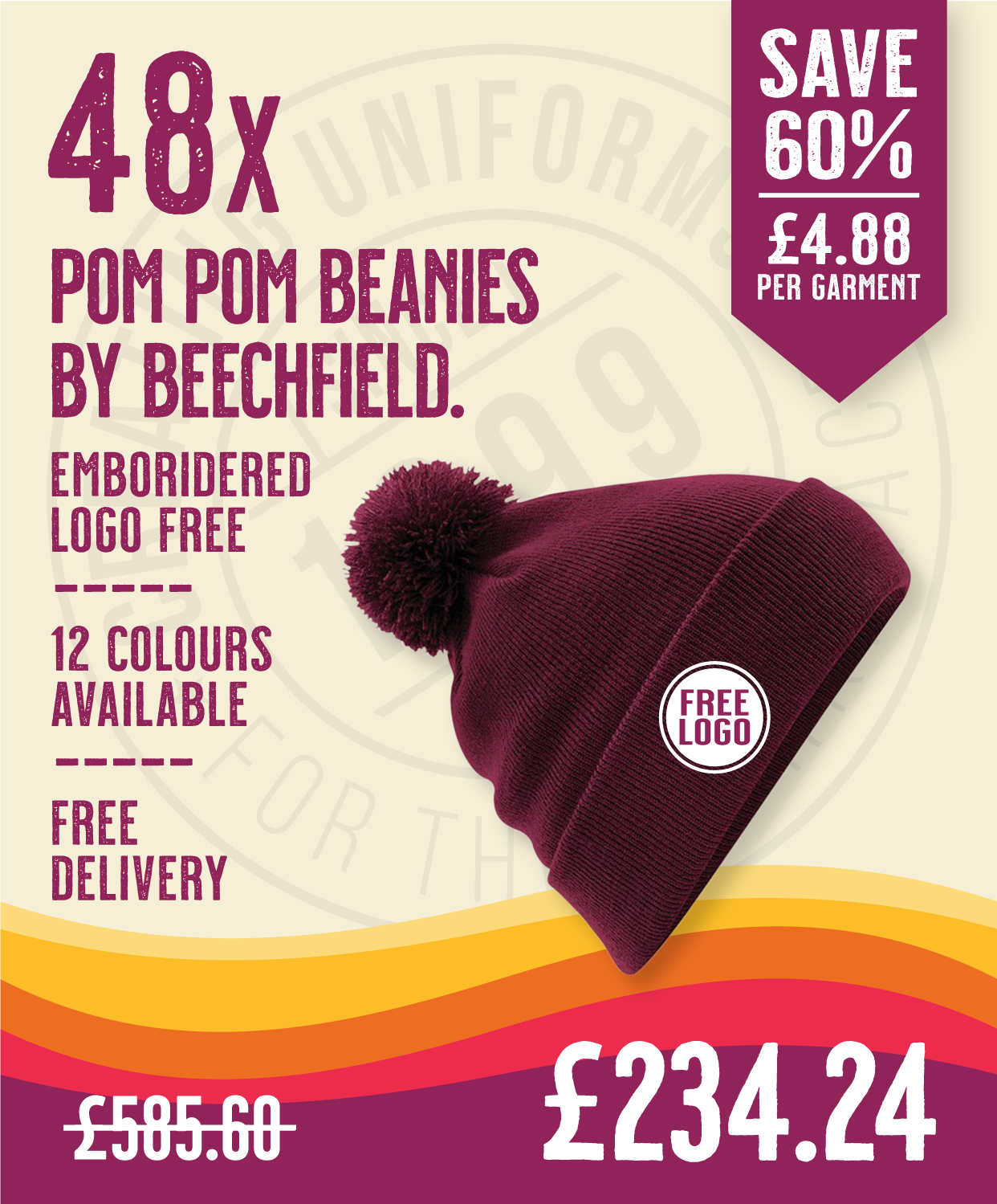 48 x Pom Pom Beanies by Beechfield