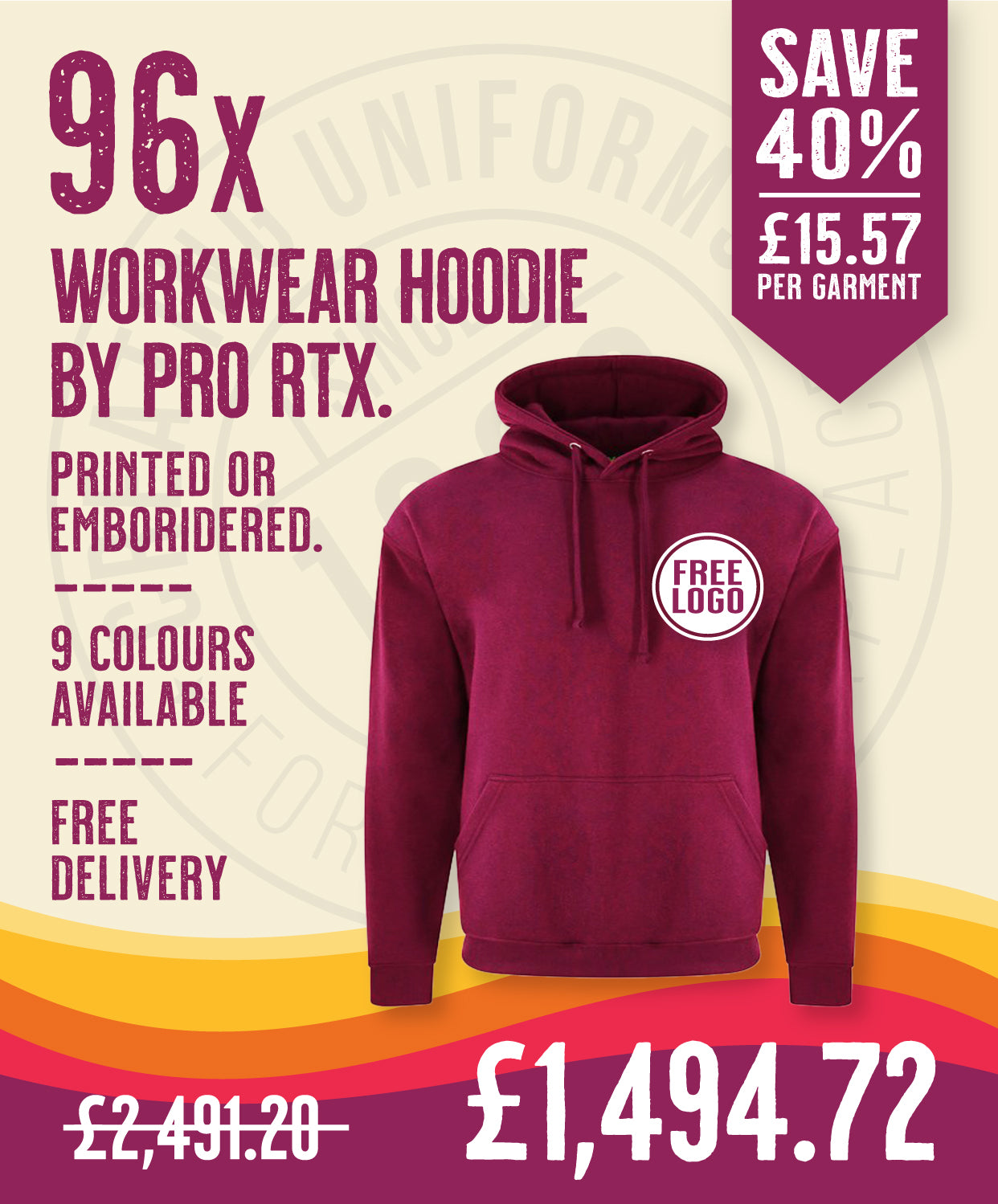 96 x Workwear Hoodies by Pro RTX