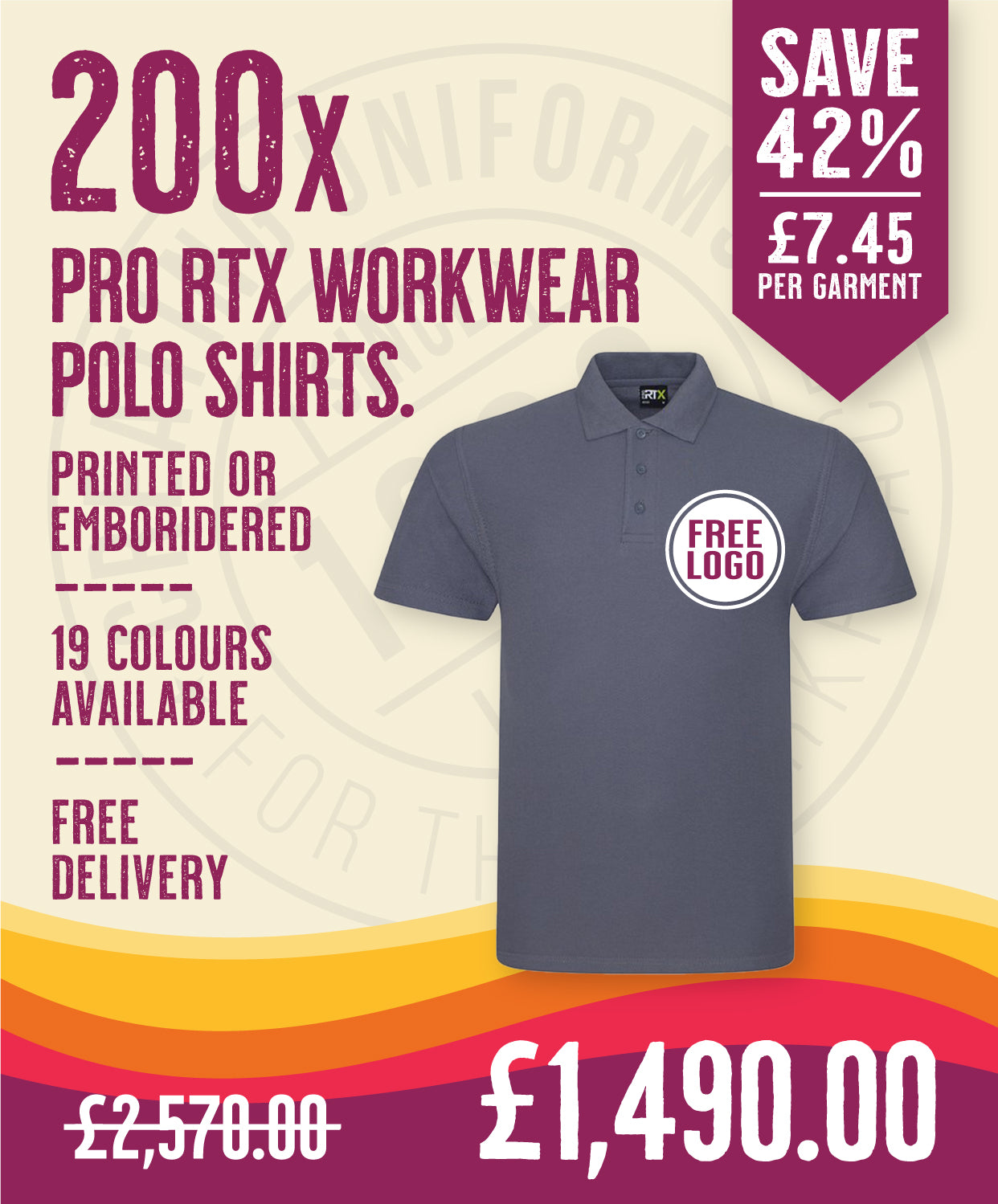 200 x Pro RTX Work Polos