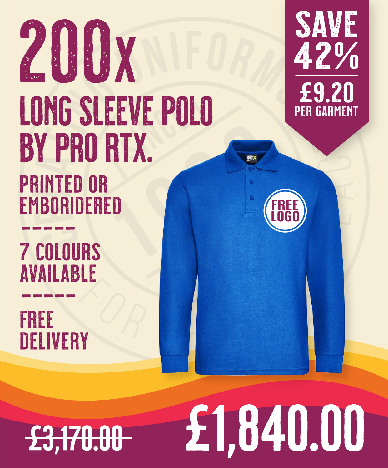 200 x Long Sleeve Polos by Pro RTX