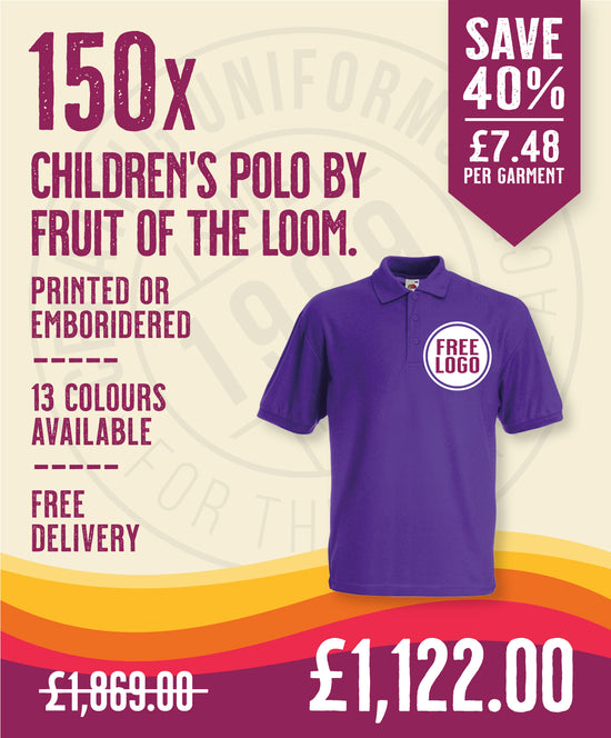 150 x Children's Polos by Fruit of the Loom