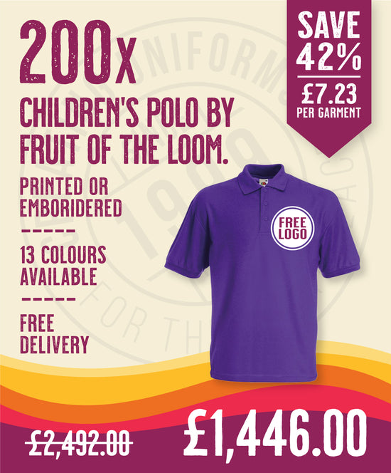 200 x Children's Polos by Fruit of the Loom