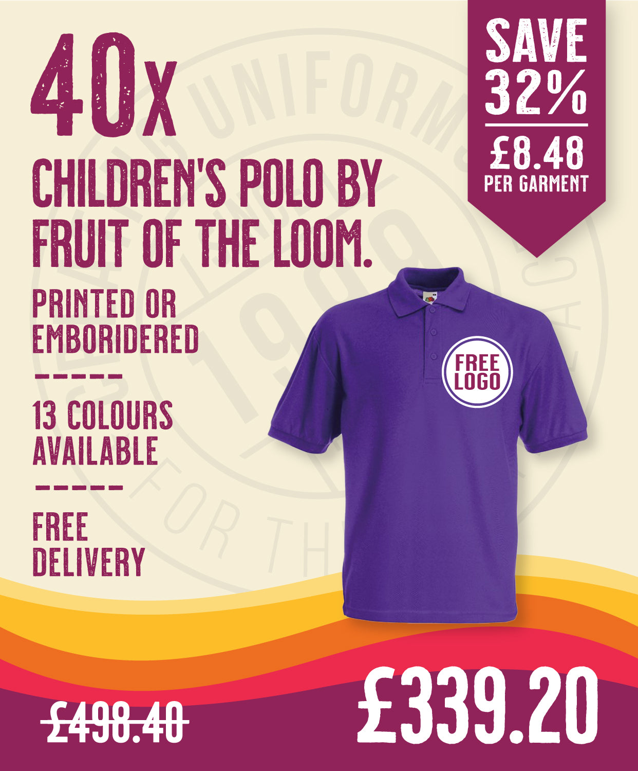 40 x Children's Polos by Fruit of the Loom