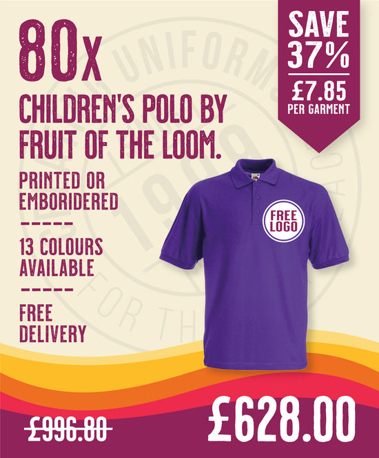 80 x Children's Polos by Fruit of the Loom