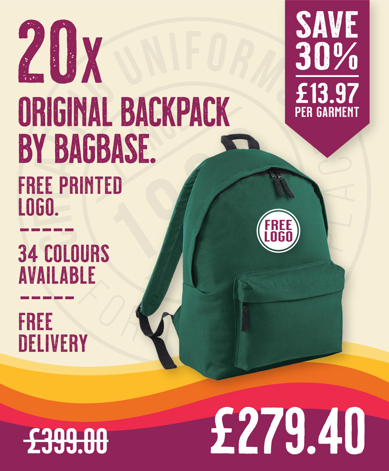 20 x Original Backpacks By Bagbase