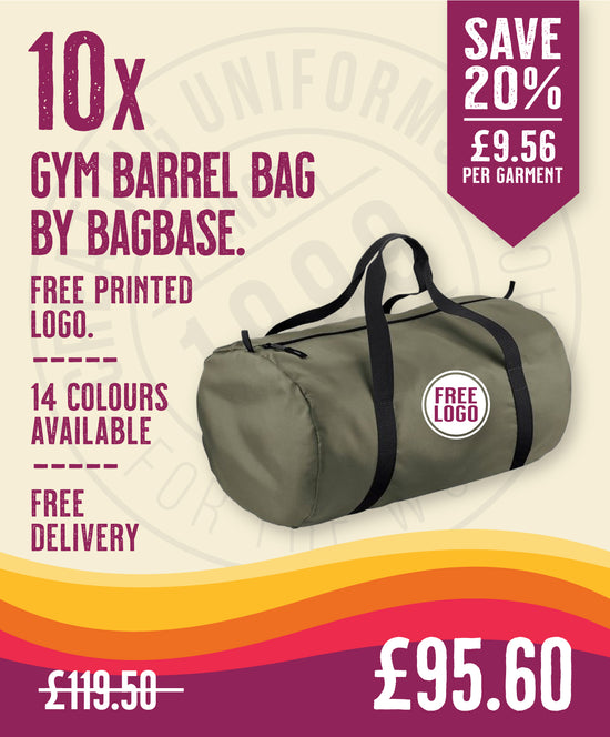 10 x Gym Barrel Bag by Bagbase