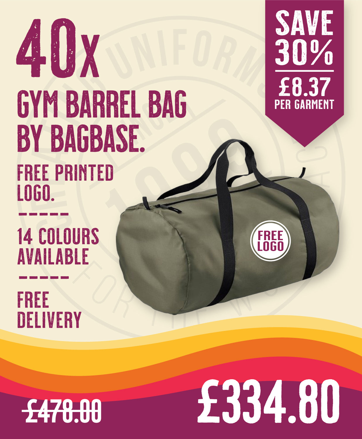 40 x Gym Barrel Bag by Bagbase