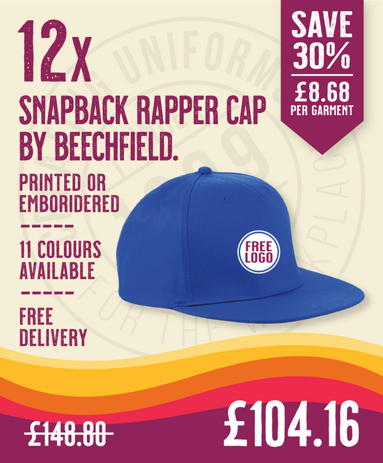 12 x Snapback Rapper Cap by Beechfield